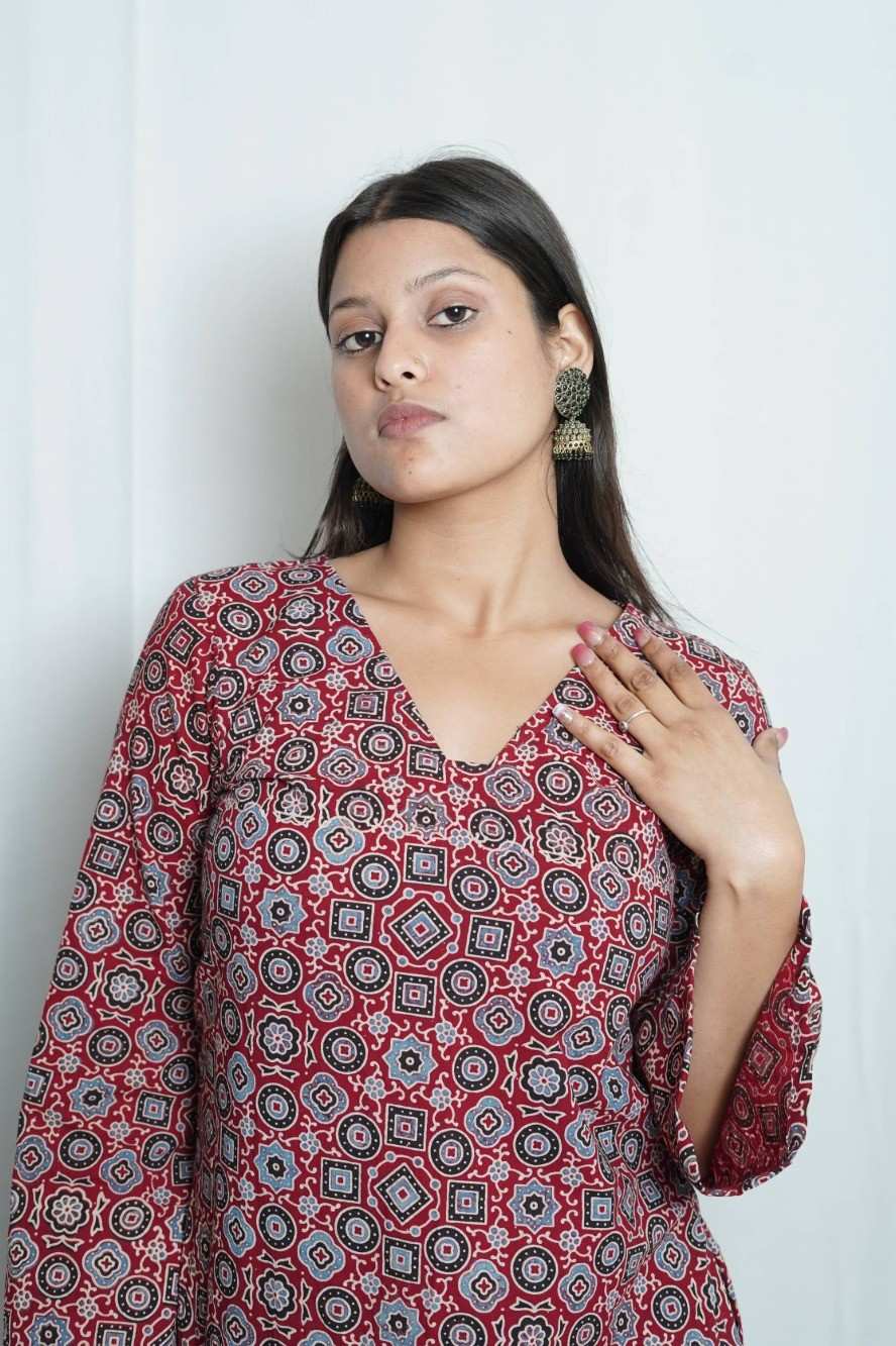 Tara Flared Sleeve Ajrakh Kurti